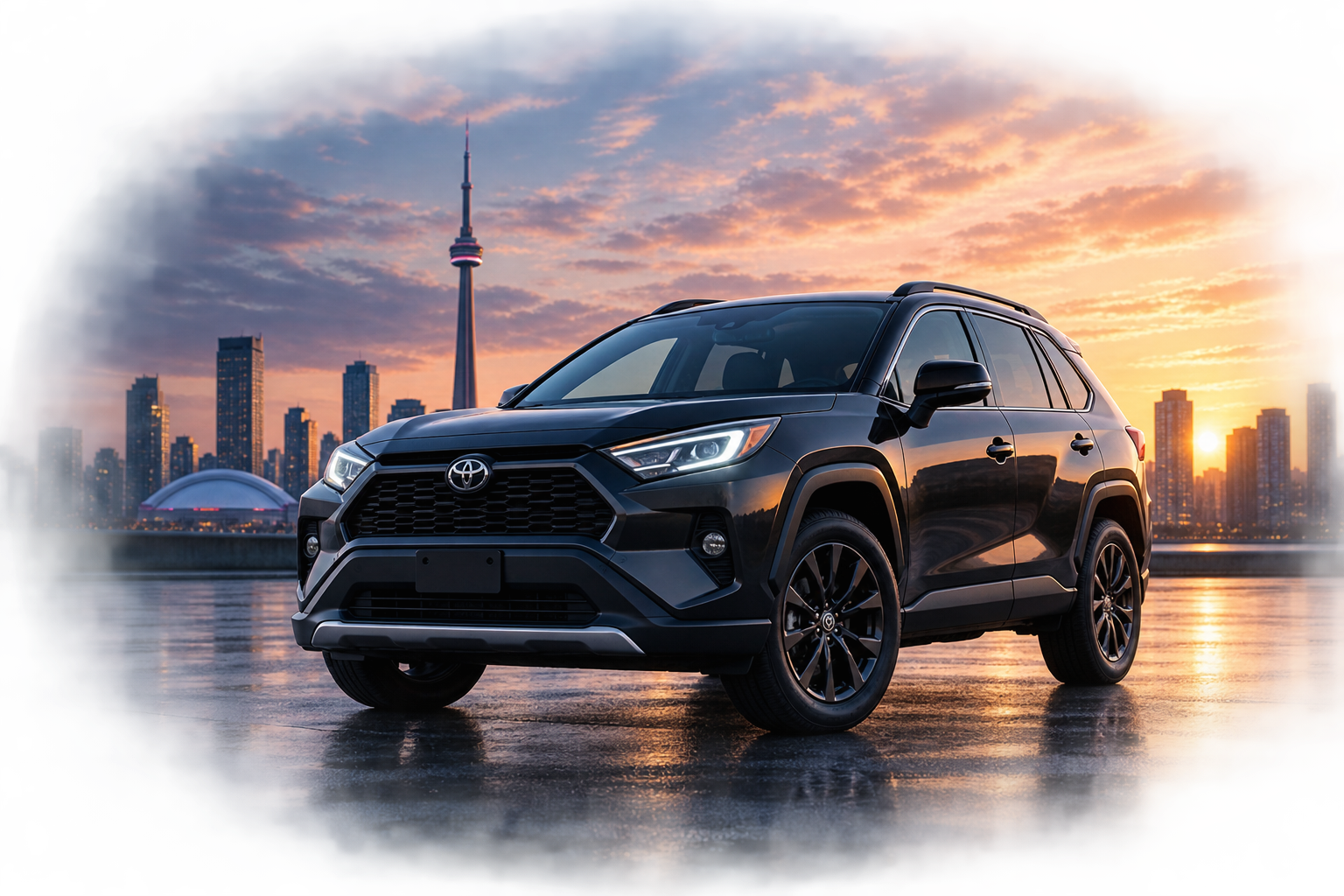 Toyota RAV4 overlooking Toronto skyline